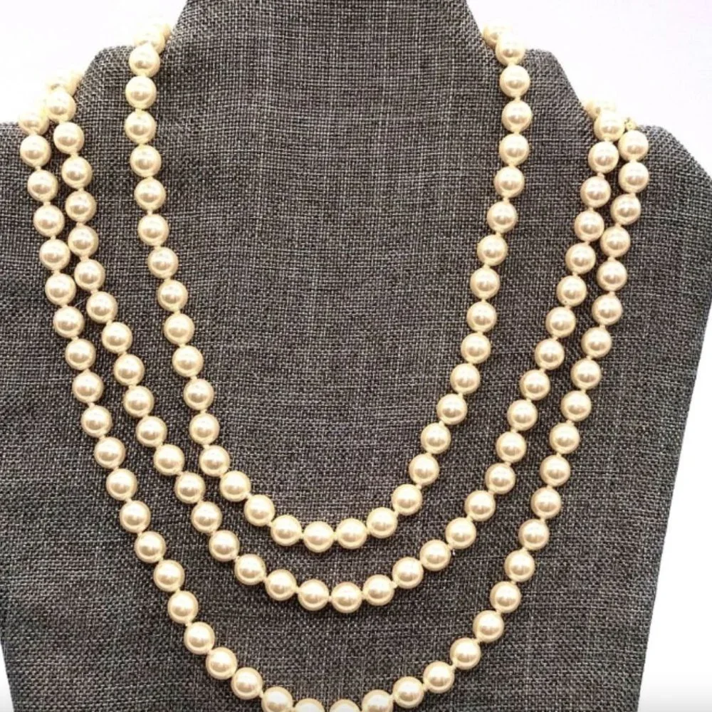1970s 60" MONET Vintage Oyster Cream Knotted Glass Pearl Necklace-Rare-Unworn! - Picture 4 of 7